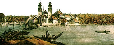 Bildscheibe mit der Darstellung des Klosters nach einer Zeichnung von 1777
