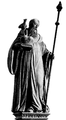 Fintan mit Taube und Pilgerstab als Skulptur auf dem Fintansgrab in der Klosterkirche